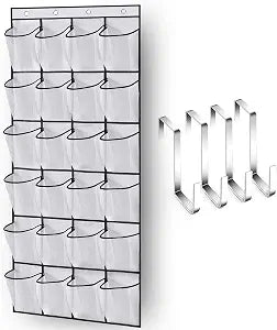 MISSLO Over The Door Shoe Organizer 24 Large Mesh Pockets, White