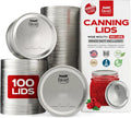 FORJARS - Wide Mouth Canning Lids, 100-Pack - Create Airtight Seals on Mason Jars to Preserve Food for Meal Prep & Emergency Food Storage - 3.4 In. Metal Lids with Silicone Seals - Canning Supplies