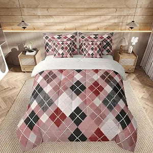 jejeloiu Brown Plaid Comforter Set with Sheets 7Pcs Twin Size Kids Adults