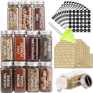SWOMMOLY 36 Pcs 4 oz Glass Spice Jars with Shaker Lids and 703 Spice Labels