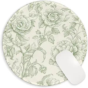 Chinoiserie Sage Green Floral Round Mouse Pad for Desk 8x8 in
