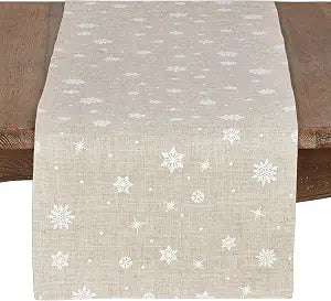 Saro Lifestyle Snowflake Design Table Runner, Natural, 16" x 108"