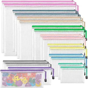 JARLINK 20PCS Mesh Zipper Pouch Bags, 8 Sizes Puzzle Bags with Zipper