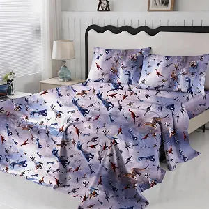SDIII 4PCS Dark Dinosaur Queen Sheets Set, Soft Microfiber Dinosaur Sheets Queen, Cute Dino Bedding Sheet Set for Boys Girls Toddlers Kids and Teens
