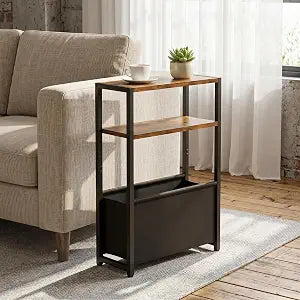 Leomonio Narrow Side Table, Slim Night Stand with Magazine Rack