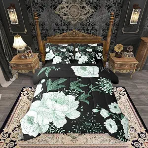 Erosebridal Green Floral 7 Pcs Bedding Set Full Size