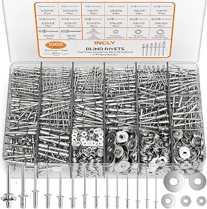 INCLY 1000PCS Aluminum Pop Rivets Assortment Kit with Washers