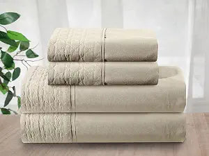Elegant Comfort Luxury Soft Coziest 4-Piece Bed Sheet Set 1500 Thread Count Egyptian Quality Microfiber Wrinkle Resistant Beautiful Quilted Design on Flat Sheet and Pillowcases, Queen, Cream