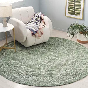 SAFAVIEH Metro Collection Area Rug - 3' Round, Green & Ivory, Handmade Wool, Ideal for the Living Room, Dining, Bedroom (MET575Y)
