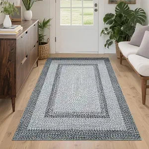 GarveeHome Printed Rugs with Braided Pattern on it, Washable Rug 4x6 Entryway Rug Non Slip Living Room Area Rug Soft Non Shedding Low Pile Stain Resistant Carpet for Kitchen Bedroom Nursery
