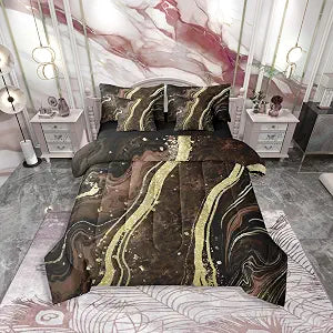 Erosebridal Brown Marble King 7-Piece Bedding Set for Women Men Adults | Abstract Art Modern Comforter Set with Sheets Marbling Aesthetic Bed in a BagLiquid Metallic Texture Bedding Sets & Collections