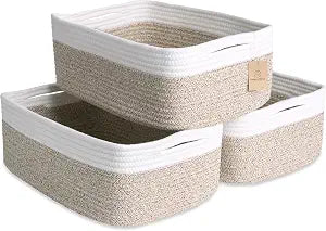 Woven Rope Baskets for Organizing, 3 Pack, 15.5 x 11 x 5.5" Storage Bins