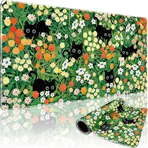 Cute Flower Cat Large Gaming Mouse Pad Desk Mat 31.5"x15.7"