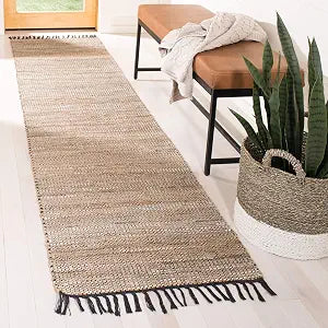 SAFAVIEH Vintage Leather Collection Accent Rug - 2' x 3', Beige, Handmade Boho Fringe Leather & Jute, Ideal for High Traffic Areas in Entryway, Living Room, Bedroom (VTL203B)