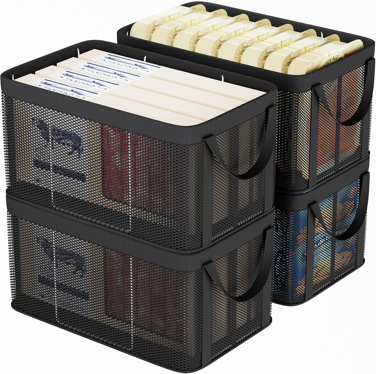 Aokeyee 4 Pack Large Deep Freezer Organizer Bins, with Handles