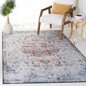 SAFAVIEH Washable Rug Tucson Collection - 4' x 6', Grey & Rust, Slip Resistant & Easy to Clean, Ideal for Foyer, Kitchen, Nursery, Office, Bedroom (TSN117F)