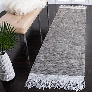 SAFAVIEH Vintage Leather Collection Runner Rug - 2'3" x 6', Light Grey & Taupe, Handmade Boho Fringe Leather, Ideal for High Traffic Areas in Living Room, Bedroom (VTL310D)