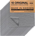 SUPERSCANDI 10 Pack Swedish Dishcloths for Kitchen - 100% Biodegradable & Compostable Reusable Paper Towels Washable, Food-Safe & Without Plastic - Dish Rags Suitable for Any Surface, Grey