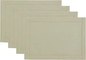 Alison Eyelet Punched Border Fabric Placemat, Set of 4, Fog - 13" W x 19" L
