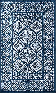 SAFAVIEH Tulum Collection Accent Rug - 2' x 5', Navy & Ivory, Moroccan Boho Distressed Design, Non-Shedding & Easy to Clean, Ideal for Front Door, Kitchen, Entryway, Foyer (TUL264N)