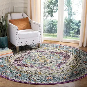 SAFAVIEH Monaco Collection Area Rug - 4' Round, Violet/Light Blue, Geometric Design, Ideal for High Traffic Areas in Living Room, Bedroom, Dining (MNC251L)