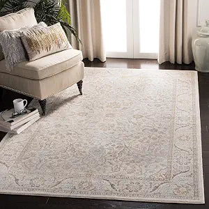 SAFAVIEH Isabella Collection Area Rug - 4' Square, Cream & Beige, Oriental Design, Non-Shedding & Easy Care, Ideal for High Traffic Areas in Living Room, Bedroom (ISA912A)