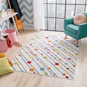 Well Woven Modern Rug Dandy Dots Stripes Ivory 3'3'' x 5' Accent Area Rug Entryway Bright Kids Room Kitchn Bedroom Carpet Bathroom Soft Durable Area Rug