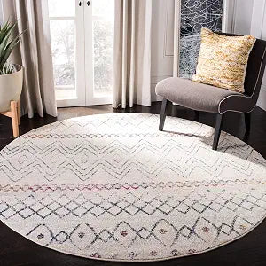 SAFAVIEH Madison Collection 4' Round Ivory / Navy MAD798B Moroccan Boho Distressed Non-Shedding Dining Room Entryway Foyer Living Room Bedroom Area Rug