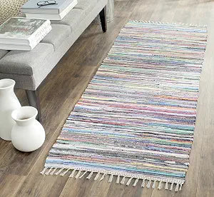 SAFAVIEH Rag Rug Collection Runner Rug - 2'3" x 12', Grey & Multi, Handmade Boho Stripe Cotton, Ideal for High Traffic Areas in Living Room, Bedroom (RAR121M)