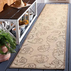 SAFAVIEH Washable Rug Outdoor Courtyard Collection - 2'3" x 6'7" Runner, Natural & Brown, Non-Shedding & Easy Cleaning, Ideal for Patio, Entryway, Mudroom, Hallway, Kitchen (CY2665-3001)