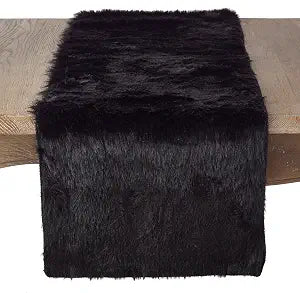 Faux Fur Design Table Runner, 15"x36", Black
