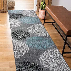 Rugshop Contemporary Modern Floral High Traffic Runner Rug Gray 2' x 7'2"
