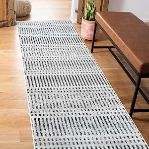 Rugshop Contemporary Stripe Lines High Traffic Runner Rug Cream 2' x 7'