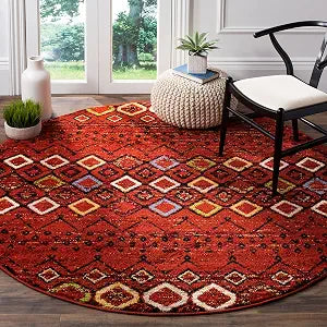 SAFAVIEH Amsterdam Collection Area Rug - 4' Round, Terracotta & Multi, Moroccan Boho Design, Non-Shedding & Easy Cleaning, Ideal for Living Room, Bedroom, Dining Space (AMS108D)