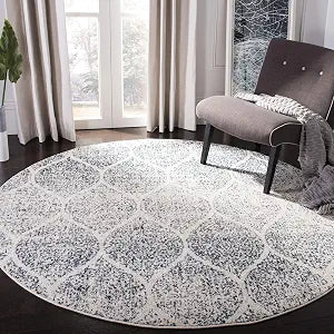 SAFAVIEH Madison Collection 4' Round Cream / Royal Blue MAD604A Glam Ogee Trellis Distressed Non-Shedding Dining Room Entryway Foyer Living Room Bedroom Area Rug