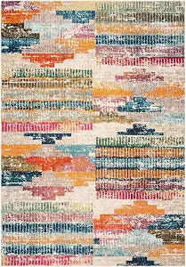 SAFAVIEH Madison Collection Accent Rug - 2'2" x 4', Ivory & Multi, Boho Abstract Distressed Design, Non-Shedding & Easy Care, Ideal for High Traffic Areas in Entryway, Living Room, Bedroom (MAD417C)