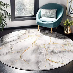 SAFAVIEH Craft Collection 3' Round Grey / Gold CFT877F Modern Abstract Non-Shedding Dining Room Entryway Foyer Living Room Bedroom Area Rug