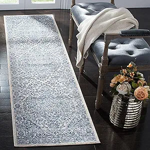 SAFAVIEH Brentwood Collection 2' x 6' Navy / Light Grey BNT832M Medallion Distressed Non-Shedding Living Room Entryway Foyer Hallway Bedroom Runner Rug