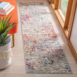 SAFAVIEH Madison Collection Runner Rug - 2' x 8', Light Blue & Orange, Modern Abstract Design, Non-Shedding & Easy Care, Ideal for High Traffic Areas in Living Room, Bedroom (MAD454B)