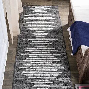 JONATHAN Y Stripe Geometric Indoor Outdoor Runner Rug 2X10 Black/Ivory, Zolak Berber for Backyard, Patio, Porch, Easy-Cleaning, High Traffic, Pet-Friendly, Non-Shedding (SMB124E-210)