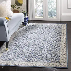 SAFAVIEH Brentwood Collection Area Rug - 3' Square, Navy & Creme, Traditional Oriental Design, Non-Shedding & Easy Care, Ideal for High Traffic Areas in Living Room, Bedroom (BNT863N)