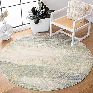SAFAVIEH Adirondack Collection 4' Round Ivory/Sage ADR112W Modern Abstract Non-Shedding Entryway Foyer Living Room Bedroom Kitchen Area Rug