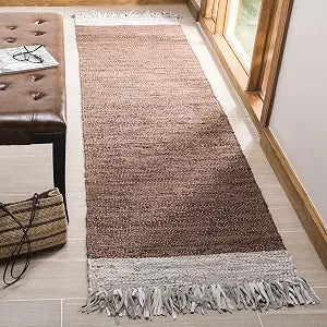 SAFAVIEH Vintage Leather Collection Runner Rug - 2'3" x 9', Light Grey & Brown, Handmade Boho Fringe Leather, Ideal for High Traffic Areas in Living Room, Bedroom (VTL310C)