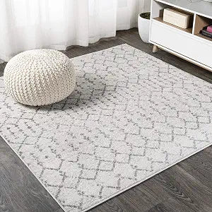 JONATHAN Y Boho Vintage Diamond Cream/Gray Square Area Rug 4X4 ft, Moroccan Hype for Living Room, Bedroom, Kitchen, Office, Easy-Cleaning, High Traffic, Pet-Friendly, Non-Shedding (MOH101B-4SQ)