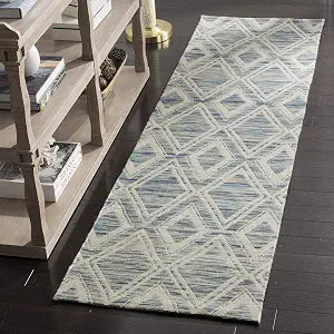 SAFAVIEH Marbella Collection Runner Rug - 2'3" x 6', Dark Blue & Ivory, Handmade Wool, Ideal for High Traffic Areas in Living Room, Bedroom (MRB312D)