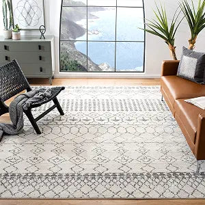 SAFAVIEH Tulum Collection Area Rug - 5' Square, Ivory & Grey, Moroccan Boho Distressed Design, Non-Shedding & Easy to Clean, Ideal for Living Room, Bedroom, Dining Space (TUL229A)