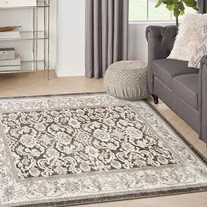 Nourison Home Serenity Home Ivory Grey Blue 3'11" x 5'11" Area Rug - Easy Clean, Non Shedding, Bed Room, Living Room, Dining Room, Kitchen (4' x 6')