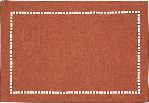 SARO LIFESTYLE Hadleigh Collection Laser-Cut Hemstitch Placemats (Set of 4), 13" x 19", Rust