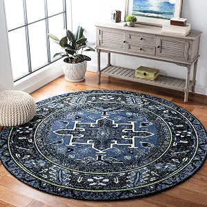 SAFAVIEH Vintage Hamadan Collection Area Rug - 3' Round, Blue & Grey, Traditional Persian Design, Non-Shedding & Easy to Clean, Ideal for Living Room, Bedroom, Dining Space (VTH211N)