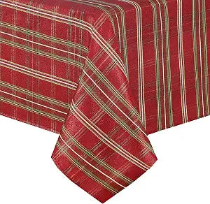 Shimmering Plaid Tablecloth, Red/Green - 60" W x 144" L